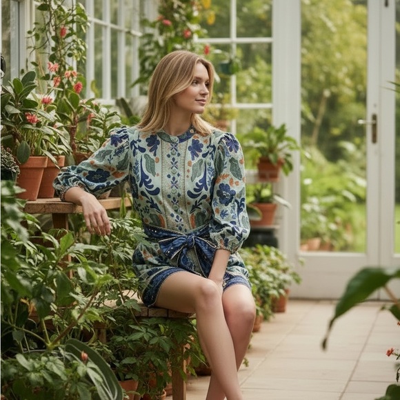 FARM Rio Floral Blue and Green Jumpsuit - Picture 4 of 6